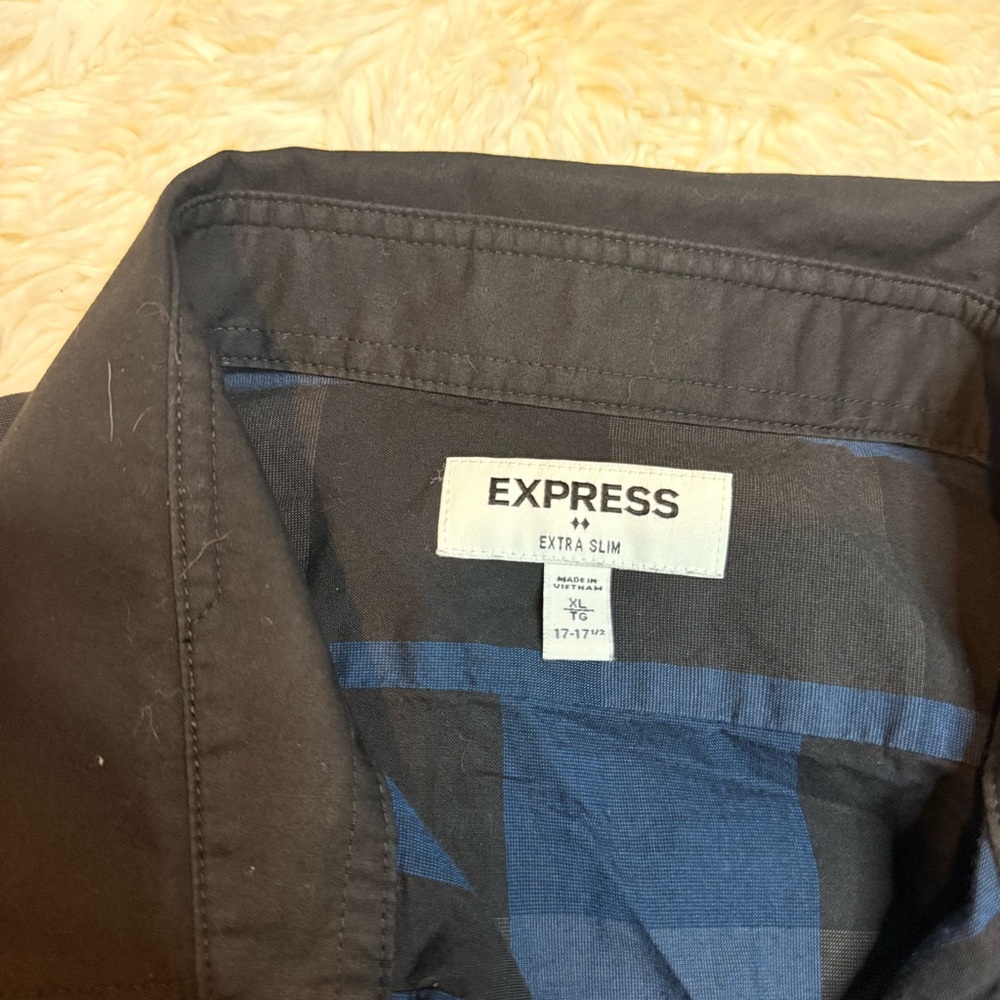 Express men’s XL extra slim Blue/Black Plaid Long-Sleeve Button-Down Shirt - Picture 6 of 10